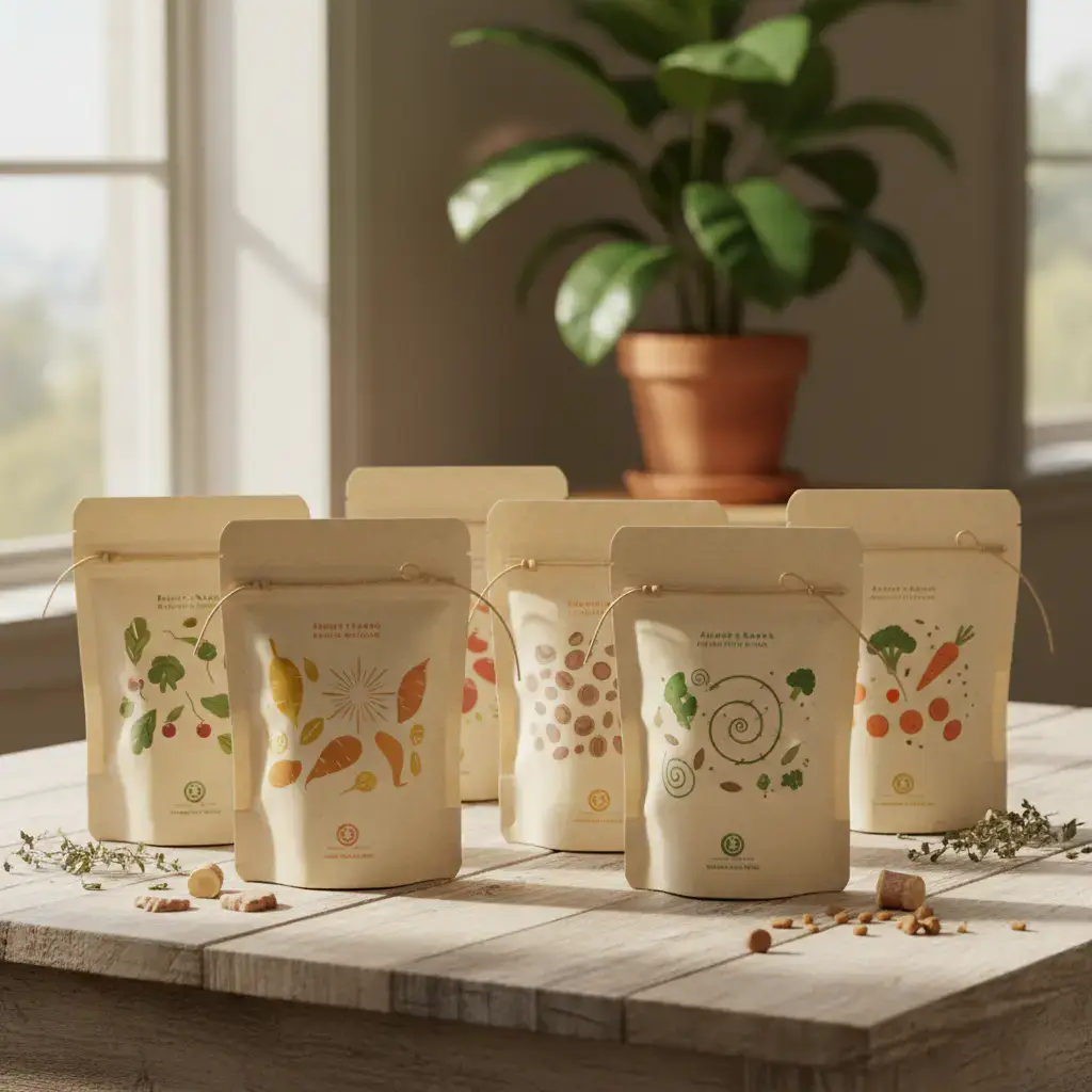 Packages of natural plant-based pet treats